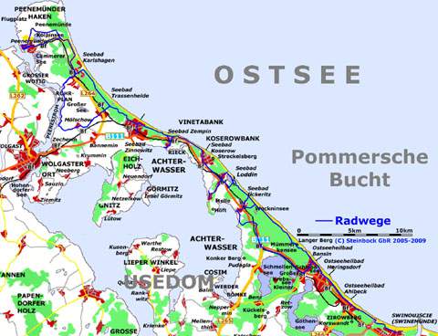 Von Peenemünde bis Swinemünde: Küstenradweg der Insel.